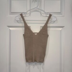 HM Ribbed V-Neck Camisole Tank Top Taupe Beige Size Small